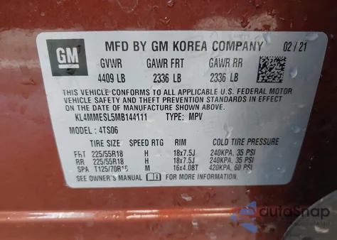 2021 Buick Encore Gx Awd Select z USA, uszkodzony, nr VIN KL4MMESL5MB144111